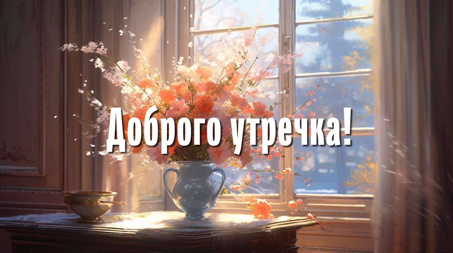 Утро, комната с окном и букетом цветов на столе