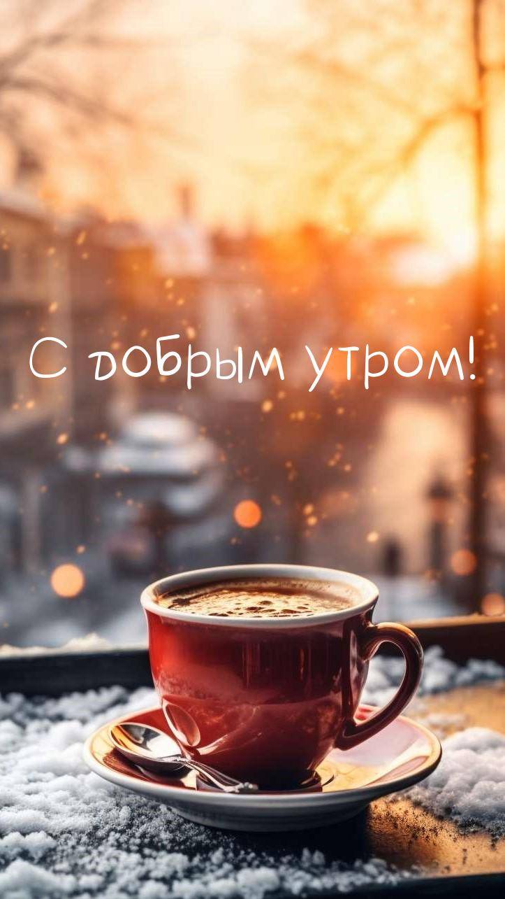 Утро, красная чашка с горячим напитком на подоконнике, ложка
