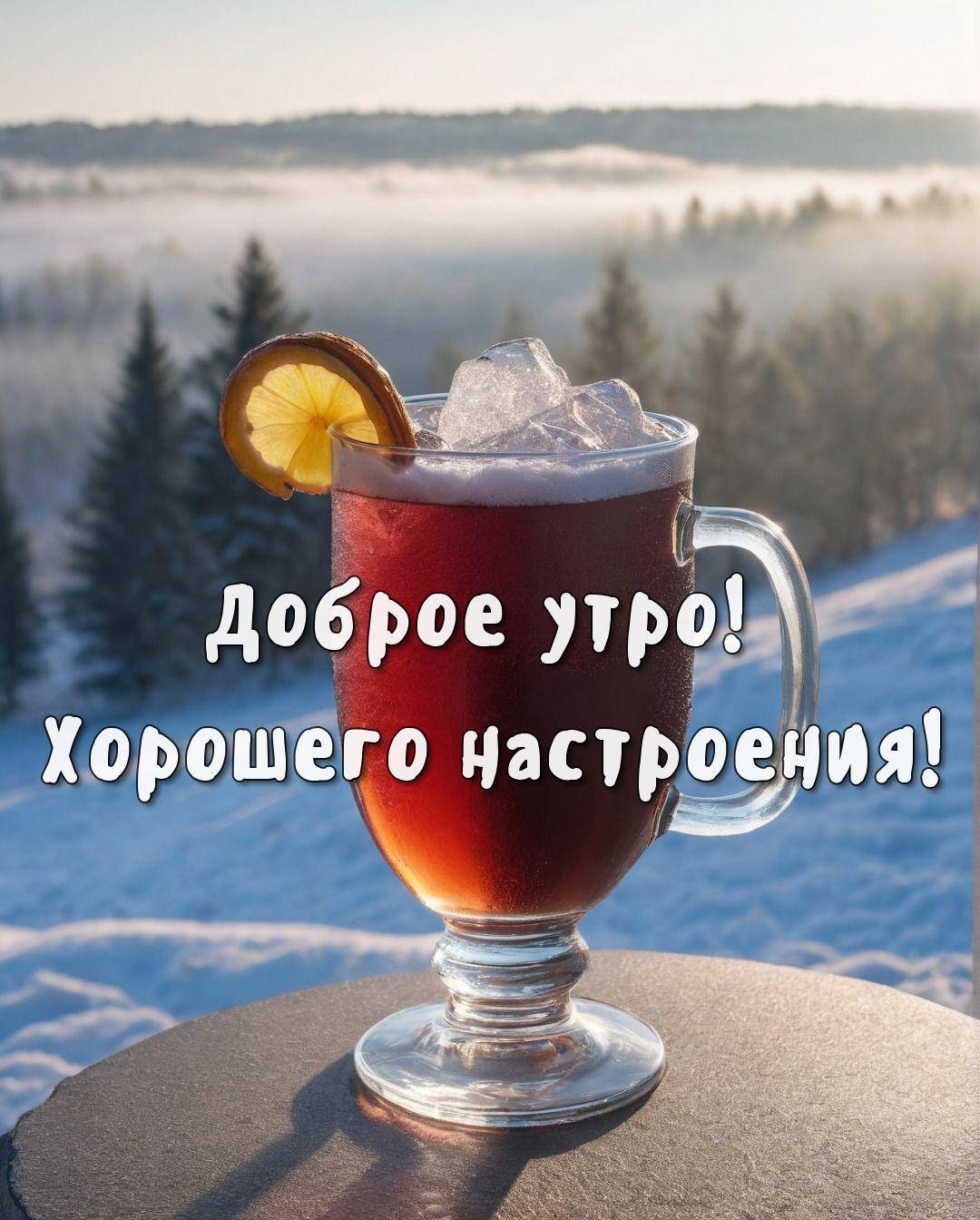 Утро, стеклянный бокал с красным напитком и льдом