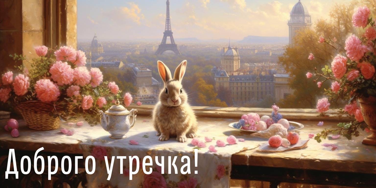 Утро, уютное место с милым кроликом и цветами