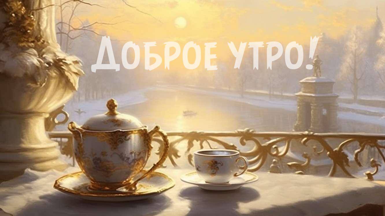 Утро, зимний пейзаж с рекой, деревья в снегу